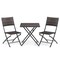 3 Piece Rattan Bistro Set Outdoor Folding Dining Table and Chairs with Wicker Seat